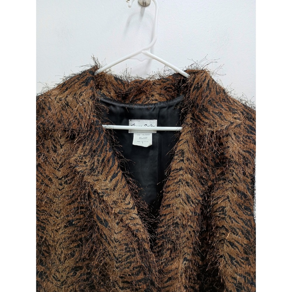 Vintage Paco Soler Vest Womens M/L Brown Animal Print Faux Fur Eyelash Knit - Picture 3 of 12